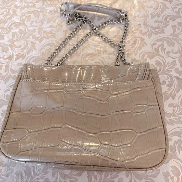 Nine West Shoulder Handbag Chain Strap Faux Croc Taupe Vegan Leather Gorgeous - Picture 4 of 9